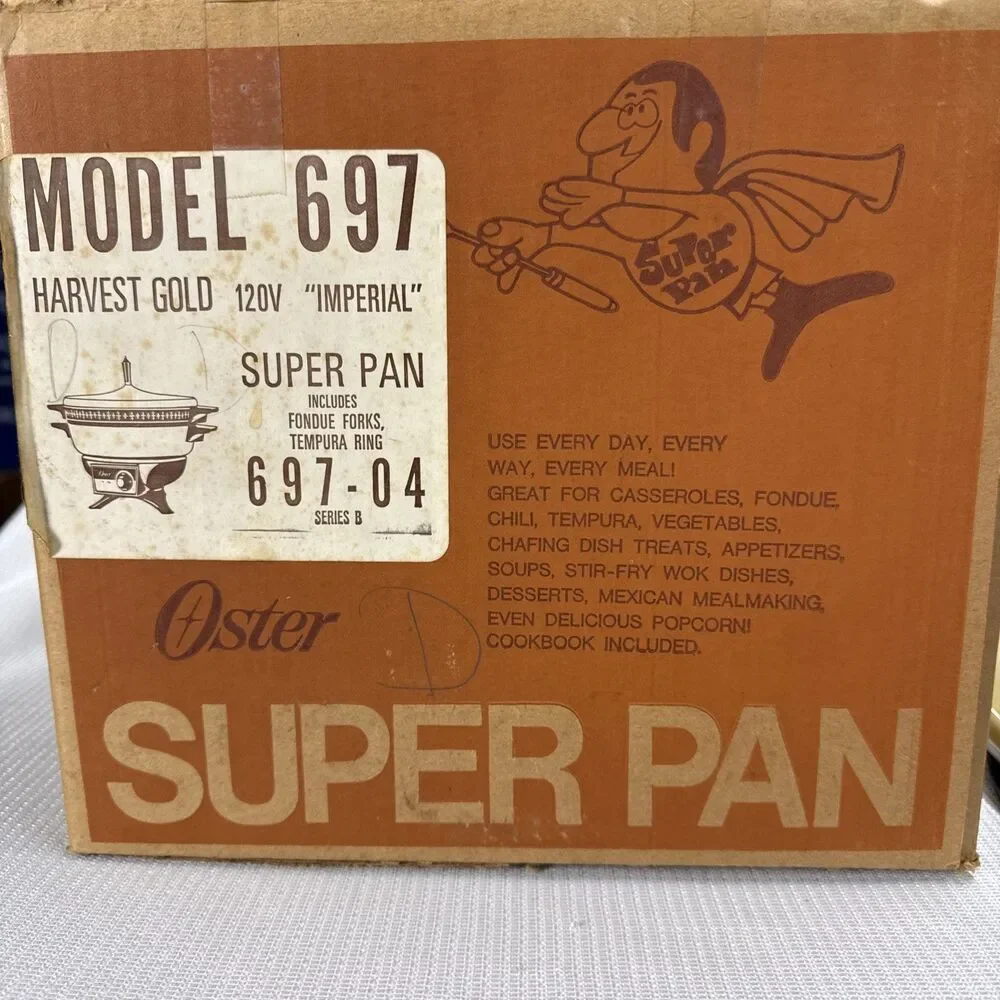 Vintage Oster Super Pan Harvest Gold 697 Original Box, Papers and Packaging